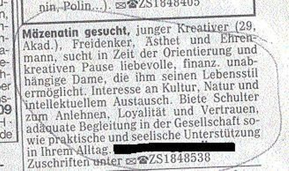 Zeitungsanzeige Mäzenin