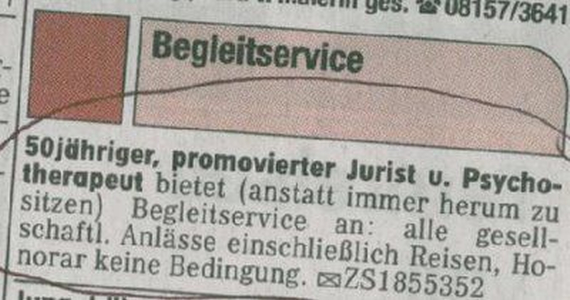 Zeitungsanzeige Begleitservice